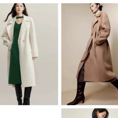 西装领气质长款双面呢大衣外套
