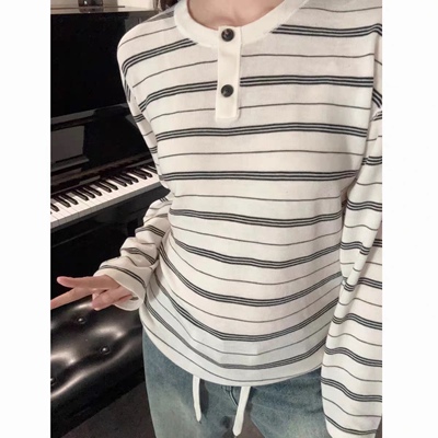 圆领条纹简约休闲百搭毛衣打底衫