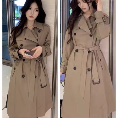 双排扣腰带收腰英伦风长款风衣