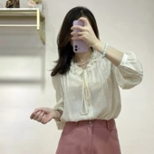 时尚 新款 法式 莱赛尔衬衫 木耳领系带褶皱设计甜美温柔风 上衣0.16