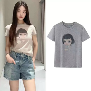 T恤 圆领小女孩卡通印花减龄简约休闲百搭款修身学生短袖上衣0.16