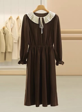 连衣裙 娃娃领系带设计灯芯绒春秋款甜美法式通勤长袖 连衣裙0.55