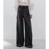 简约气质百搭直筒裤 时尚 钩扣本布腰带双口袋秋款 长裤 西装 0.69 裤