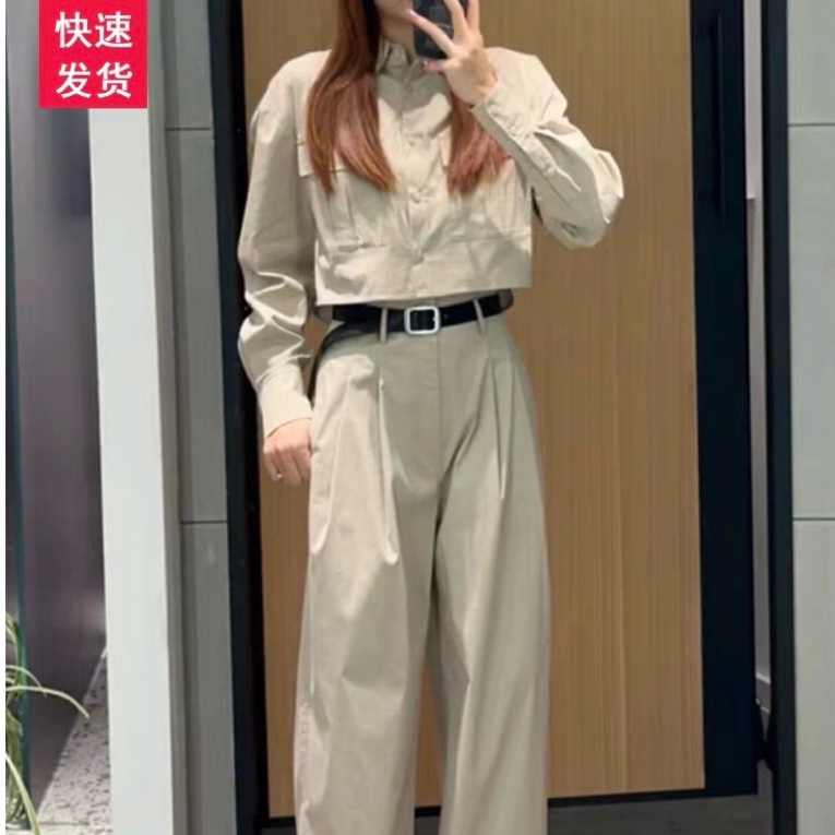 衬衫 时尚新款翻领纽扣开襟翻盖口袋工装风高腰短款含棉 外套0.18