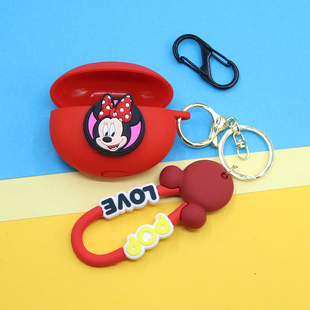 适用QCY Crossky C50耳夹式蓝牙耳机保护套C30S/C30卡通爱心蝴蝶结米奇米妮硅胶手绳挂饰防摔硅胶软壳