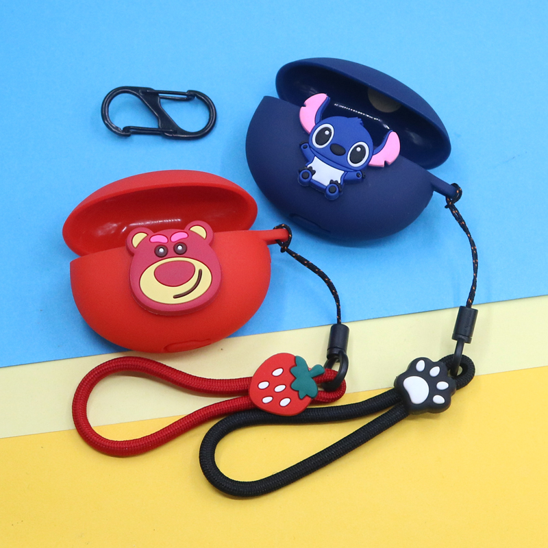 适用华为荣耀Earbuds A蓝牙耳机保护套X7e可爱卡通史迪奇牛奶妹小新巴斯龙猫米奇手绳挂饰X7i防摔硅胶软壳