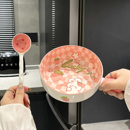 辰煌陶瓷可爱手柄碗家用烤盘烤碗烤箱微波炉专用儿童碗釉下彩餐具