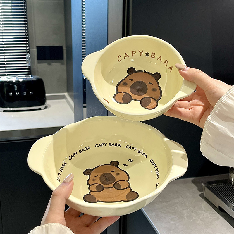 陶瓷双耳碗宝宝碗早餐碗单个饭碗碗