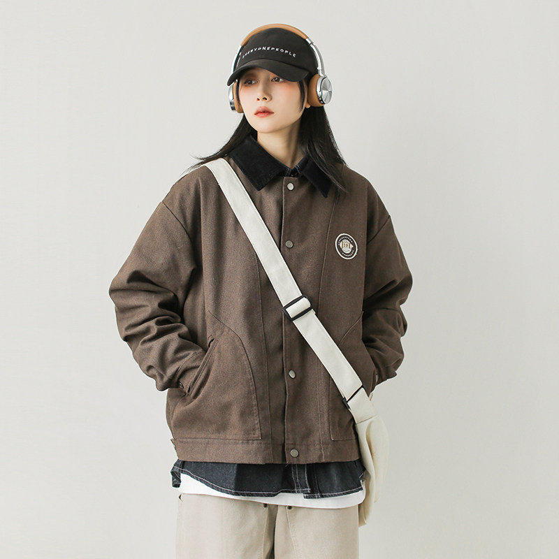 美式复古底特律工装夹克女宽松做旧水洗撞色灯芯绒翻领帆布外套潮,女装/女士精品,短外套,淘宝优惠券,粉丝福利购,淘宝优惠卷