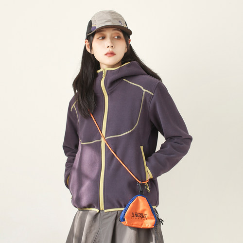 山系户外风连帽抓绒外套女短款