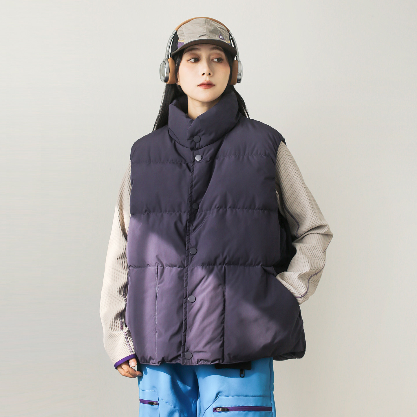 日系立领量感90鸭绒马甲女加厚