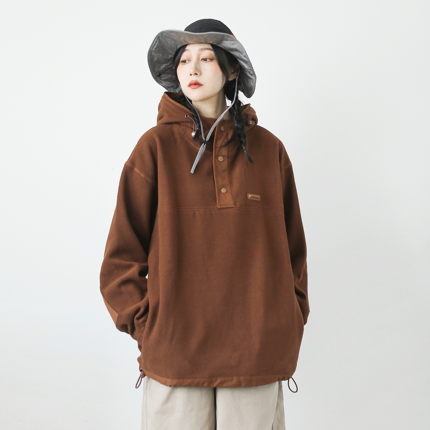 秋冬通勤复古摇粒绒保暖连帽卫衣