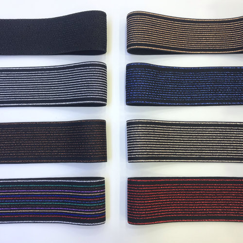 现货直供4cm提花松紧带彩色金银丝条纹侧边加宽束腰橡筋葱丝弹力