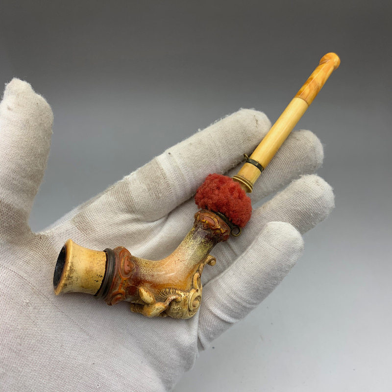 小猪烟斗 二手海泡石 奥地利百年老斗 唯美精雕 蜜蜡嘴 收藏精品