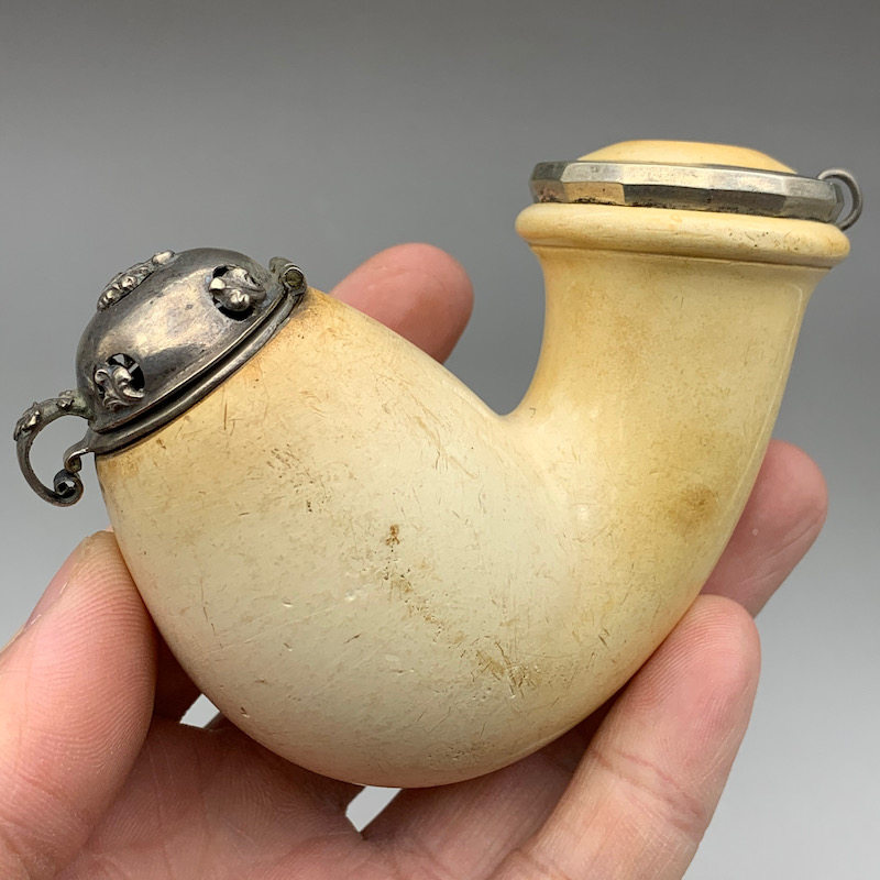 小猪烟斗 二手海泡石 奥地利百年老斗 温润可爱 收藏品 镀银风帽
