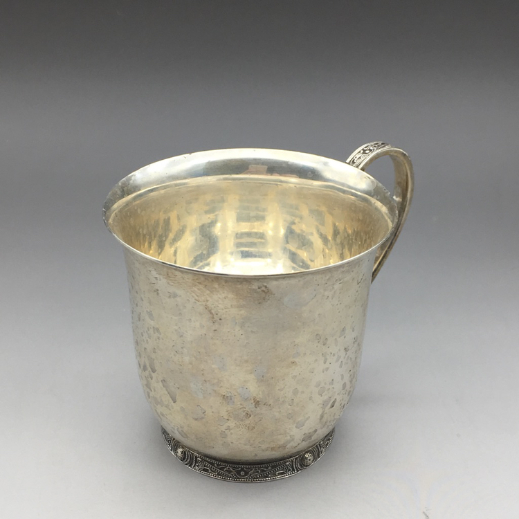 小猪烟斗 二手纯银 英国925银酒杯 威士忌杯 1964年制造 精美纹饰