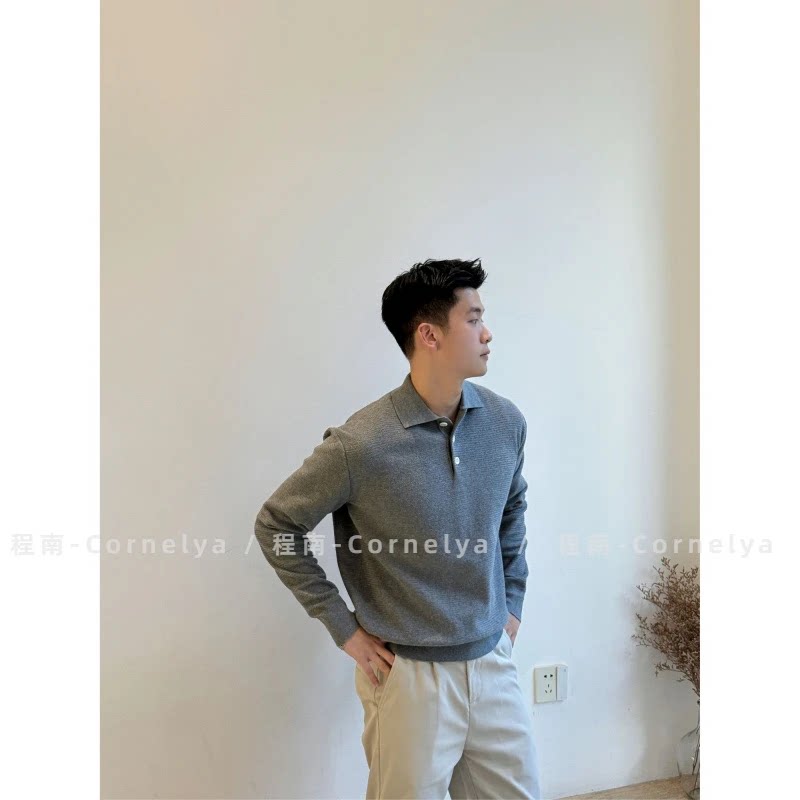 秋冬呼吸感肌理感织法极简INS翻领百搭针织衫毛衣M896-P78,男装针织衫/毛衣,星座918-1