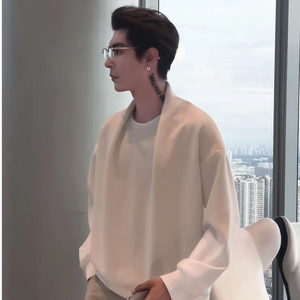 网图 设计款圆领卫衣休闲简约宽松oversize上衣男W888-P48图片