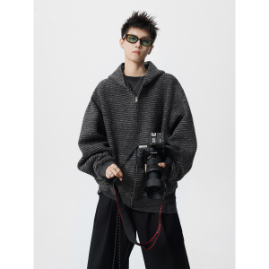 条纹连帽拉链外套小众休闲宽松美式开衫卫衣W885-P75控118图片