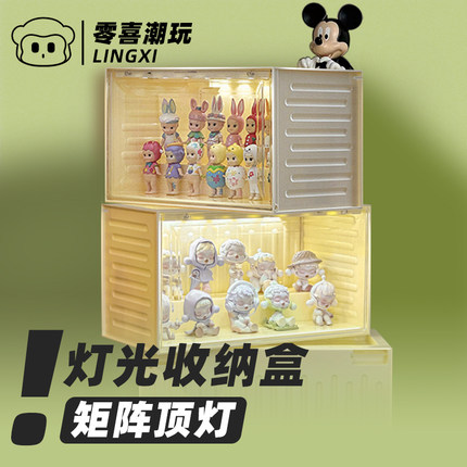 适用泡泡玛特集装箱感应带灯盲盒收纳盒展示架手办公仔模型展示柜