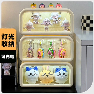 可充电感应带灯盲盒收纳盒多功能展示架手办公仔模型展示柜防尘