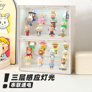 三层加大集装箱感应带灯盲盒收纳盒3层展示架手办公仔模型展示柜