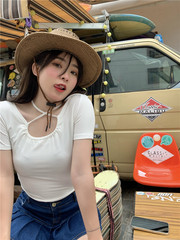 實拍實價  純欲性感溫柔白色T恤前後兩穿設計感短袖打底上衣