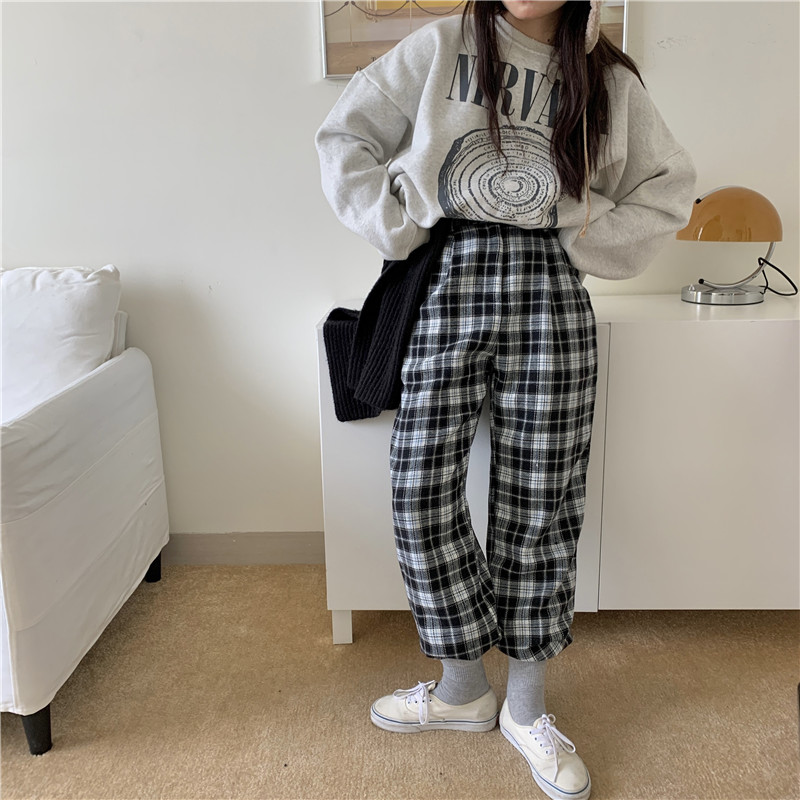 Real price new Plaid wide leg pants in spring and summer