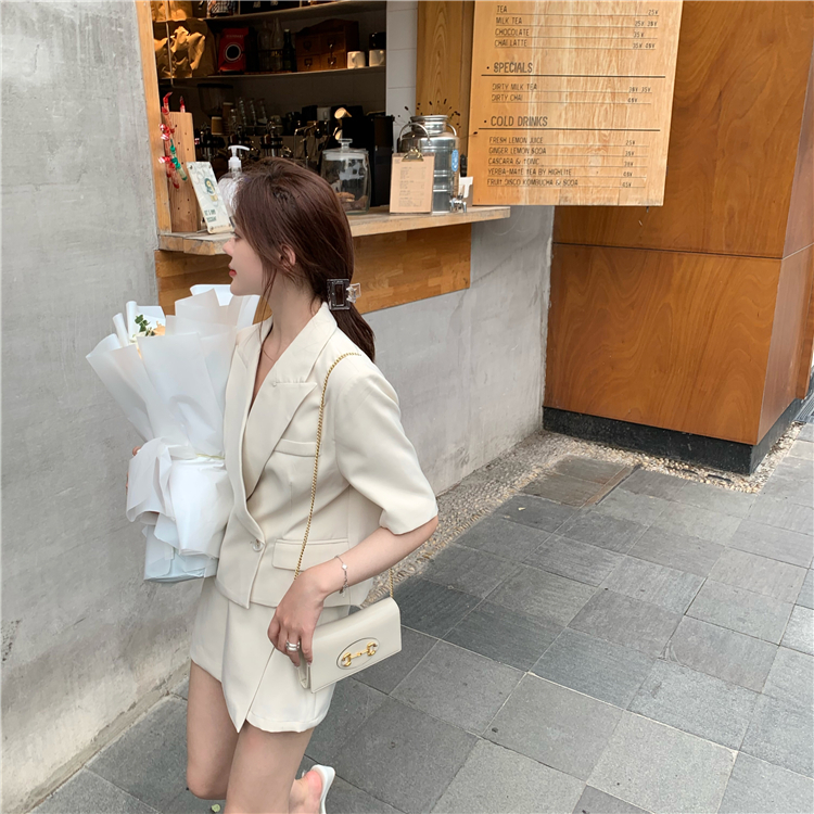 實拍實價  女神范休閒套裝時尚修身氣夏季西裝兩件套