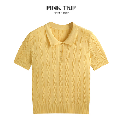 老钱风POLO领麻花针织短袖薄款