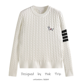 韩版 四条杠小狗刺绣tb针织衫 学院风麻花套头毛衣打底衫 女秋冬新款