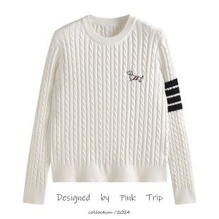 四条杠小狗刺绣tb针织衫 女秋冬新款 学院风麻花套头毛衣打底衫 韩版