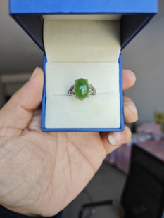 天然和田碧玉戒指925纯银镀白金女戒活口可调节无黑点老料