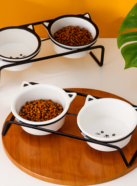 狗碗猫碗陶瓷狗食盆保护颈椎猫咪饭碗喝水碗防打翻猫粮碗宠物用品
