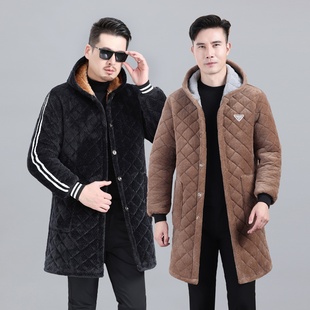 男款罩衣加厚加绒保暖耐脏工作服中长款宽松大码厚棉服居家服省服