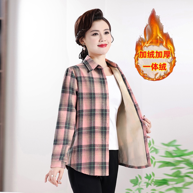 秋冬新款加厚磨毛呢衬衫女休闲宽松纯棉加厚格子长袖全棉衬衣外套