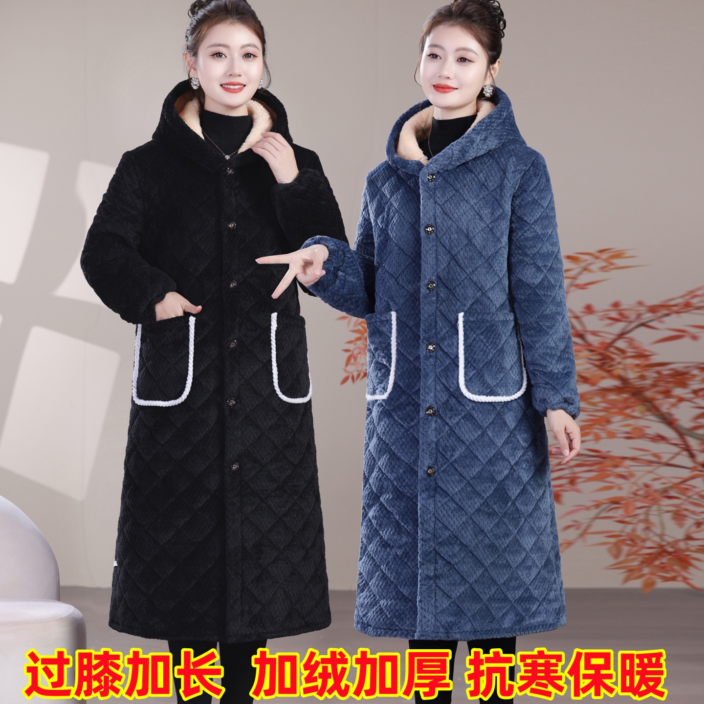 冬季过膝棉袄加厚加绒保暖外套