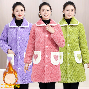 新款罩衣外穿加绒加厚棉服女加长秋冬装小香风大码女装家居服外套