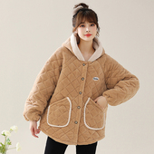 加绒加厚棉衣外套女休闲宽松保暖防寒耐脏棉服罩衣翻领时尚 棉袄女