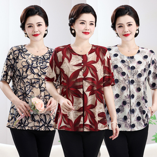 2025夏季新款中老年女妈妈装短袖t恤薄款上衣加肥加大码遮肚小衫5