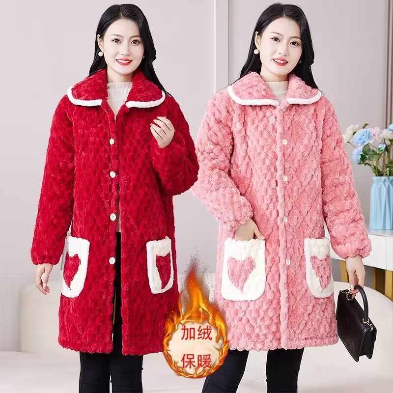 中长款休闲宽松法兰绒棉罩衣