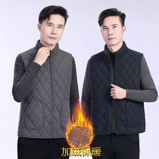 拉链款 爸爸秋冬加绒加厚三层加棉保暖马甲内搭外穿时尚 新款 男士