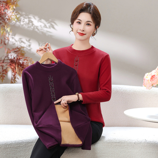 妈妈女装冬季加绒加厚奶奶毛衣宽松半高打底衫保暖内搭中老年上衣