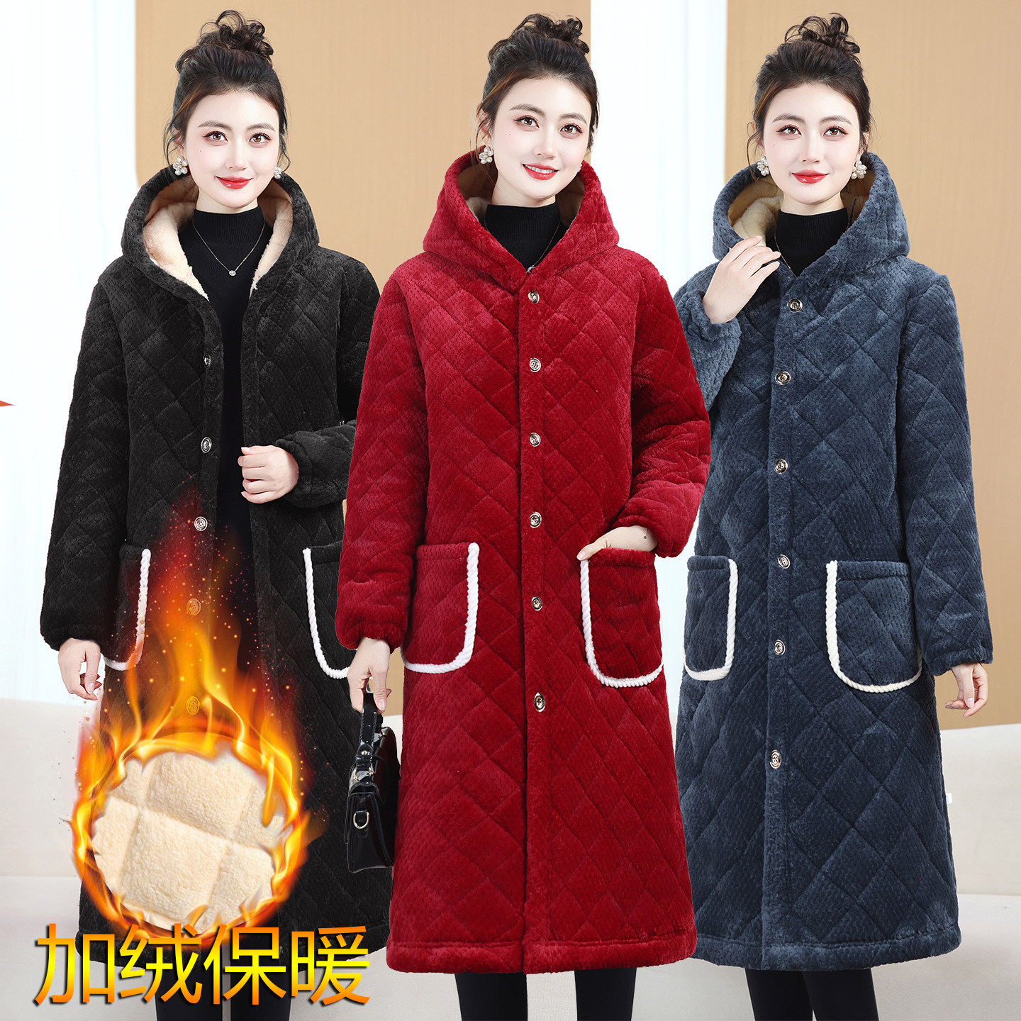 加绒加厚棉衣休闲大褂