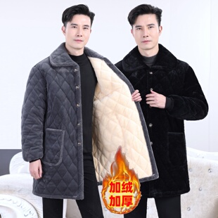 防貂绒加肥加大版加绒加厚男士棉袄外套中长款大码棉衣保暖工作服