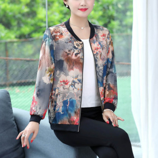 新款轻薄春夏季桑蚕丝2025印花装棒球真丝外套服衣女妈妈防晒