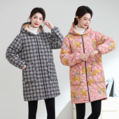 新款 棉袄罩衣 棉服保暖大码 女装 连帽加绒加厚棉衣外套妈妈中长款