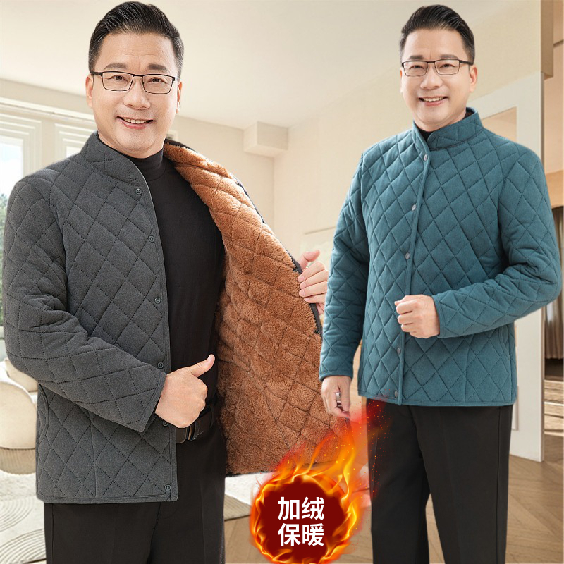 男士冬装德绒棉衣中老年人爷爷