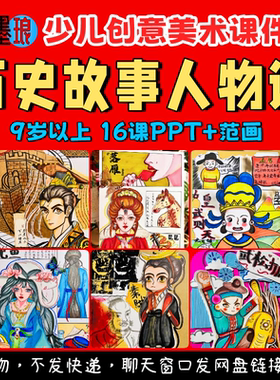 历史故事人物课-少儿童创意美术古代典故Q版皇帝绘画教学课件ppt