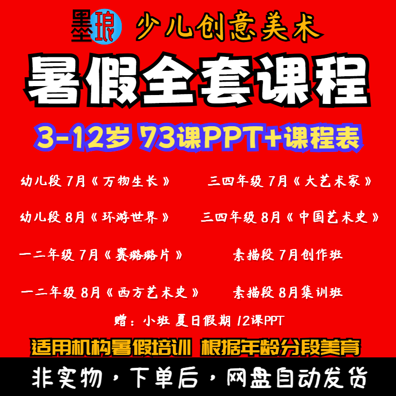 暑假全套课程-少儿童创意美术艺术史世界绘画美育PPT机构培训课件
